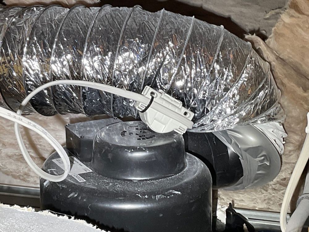 Crimped exhaust duct stopping the fan venting condensation properly, found during a pre-handover inspection in Tarneit