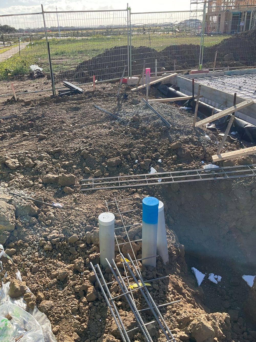 Broken stormwater pipe found before the slab went down, found during a construction stage inspection in Tarneit